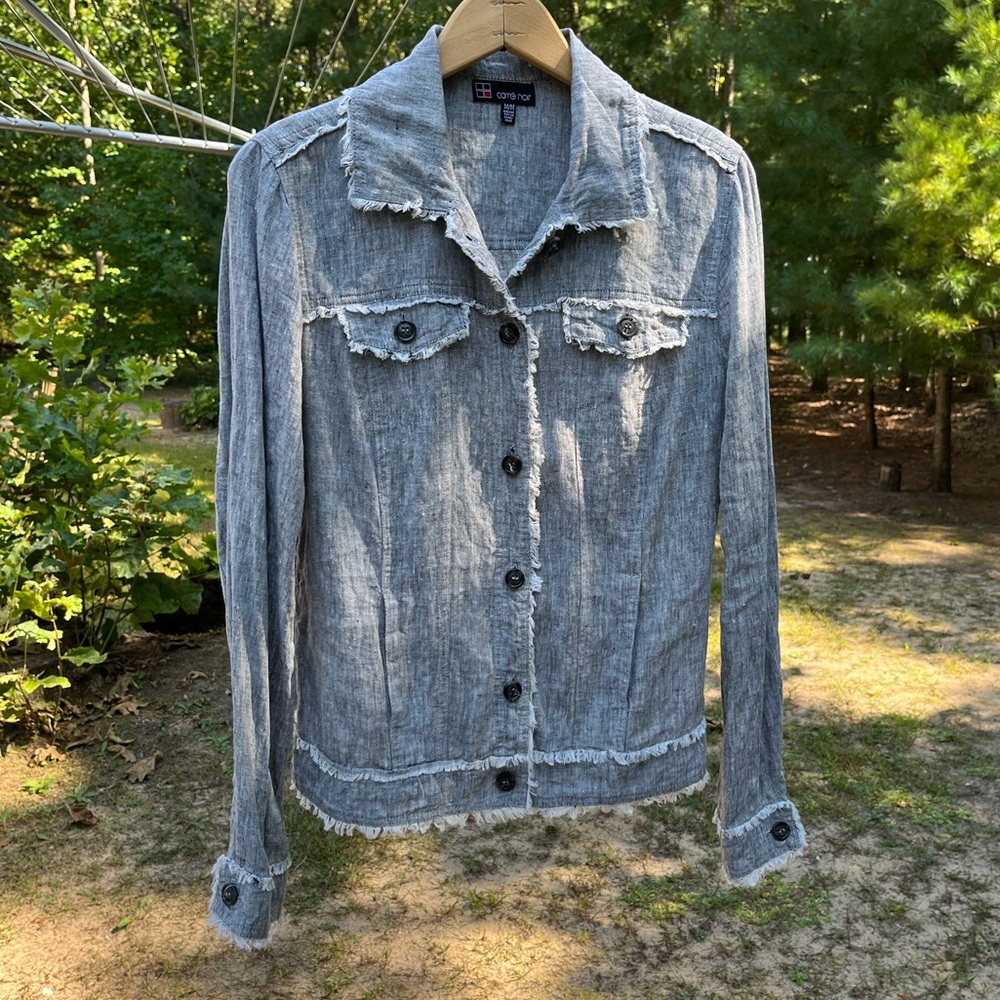 Carré Noir 100% Linen Jacket Gray Women’s Size M Summer Resort Vacation